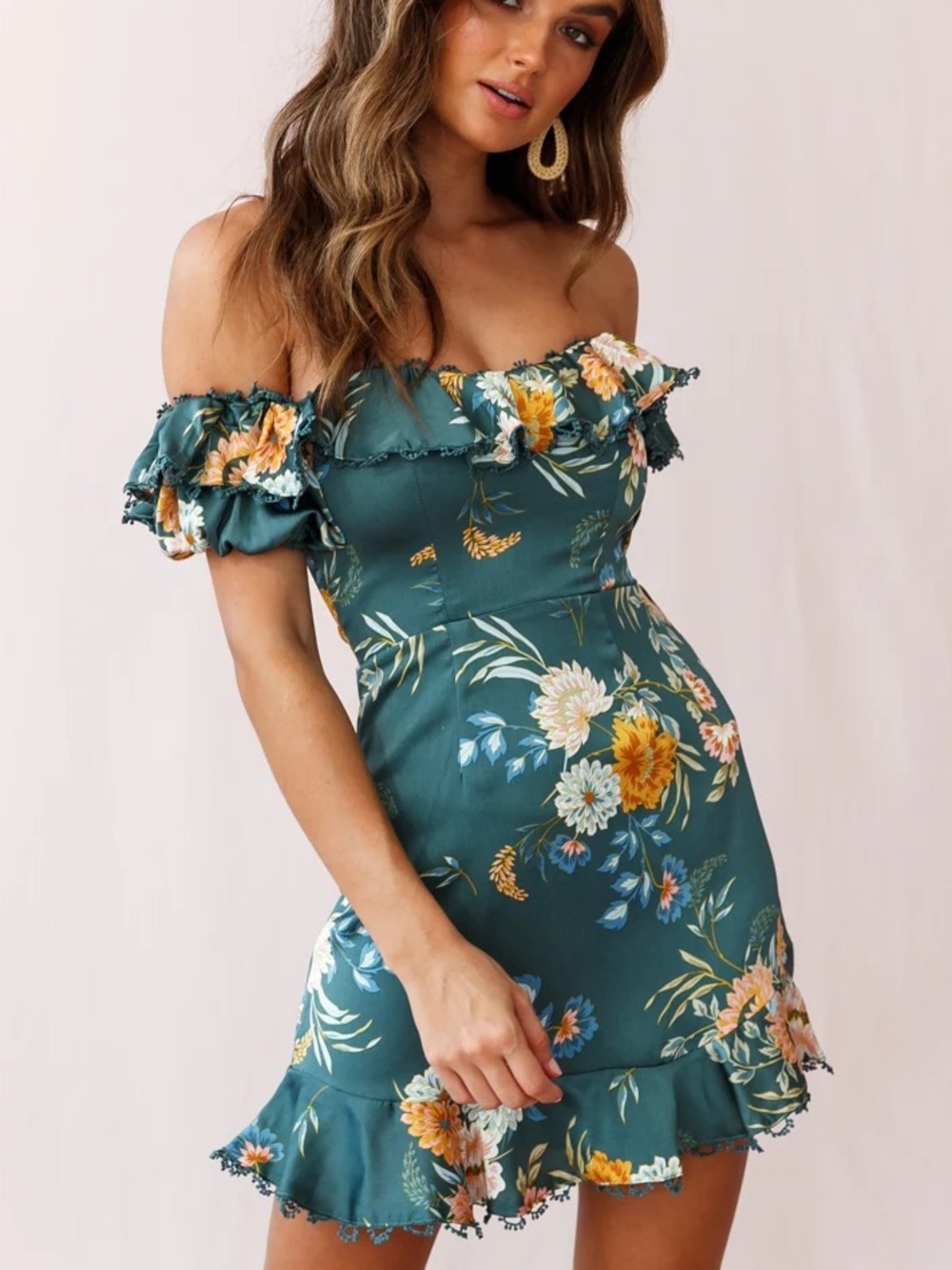 Saints + Secrets Teal Floral Dress - Picture 5 of 11
